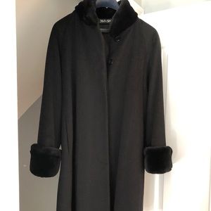 Black, slightly flared, wool long jacket